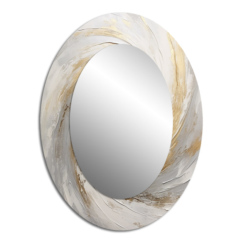 Gold And White Soft Wave Vortex V - Large Oval Wall Mirror On Metal, 40" x 30"