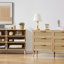 Commode de chambre à coucher, 6 commodes doubles avec tiroirs en rotin, commode en bois pour chambre d'enfant, l 47,2 po x P 15,8 po x H 30 po (commode)
