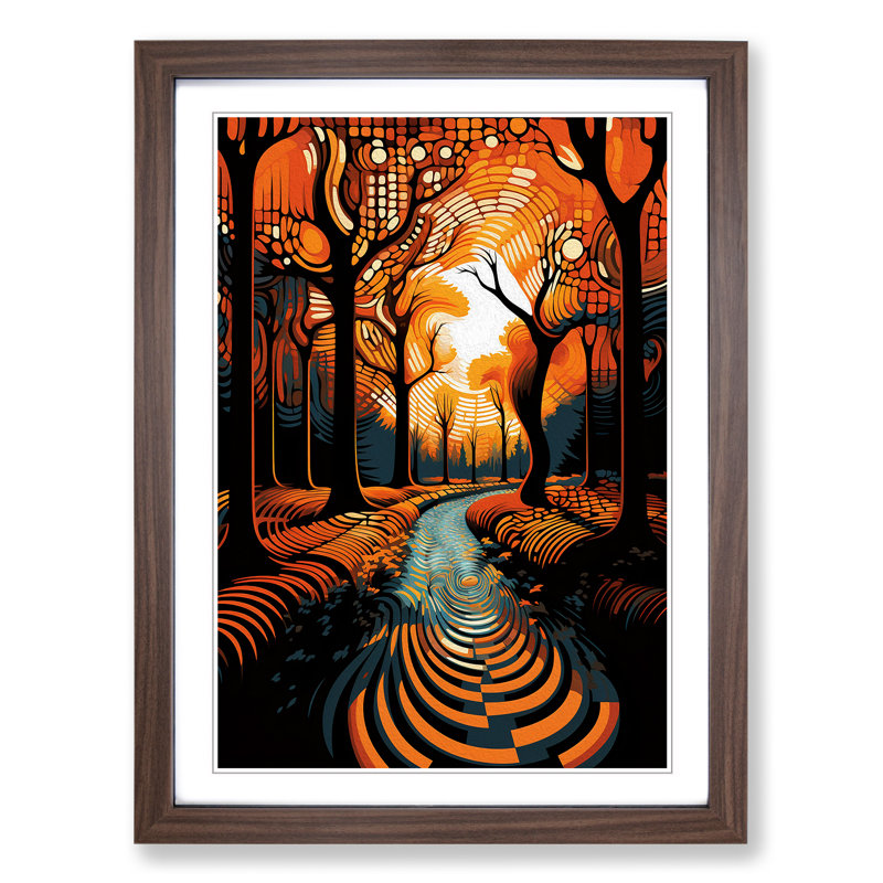 Central Park Op - Single Picture Frame Print on Wood, 46cm H x 34cm W x 2cm D, Walnut Framed