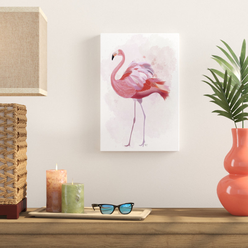 «Fluffy Flamingo 1», peinture sur toile, H 18 po x l 12 po