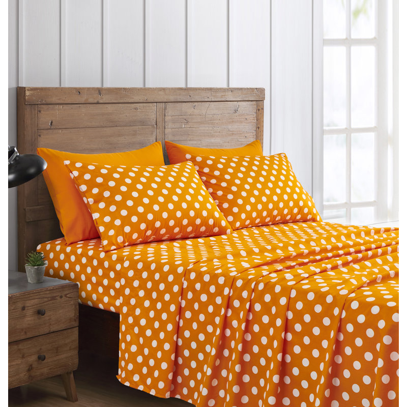 Twin Orange Polka Dot Microfiber Sheet Set