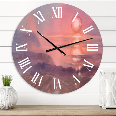 Lever de soleil en aquarelle rose - Horloge murale de ferme