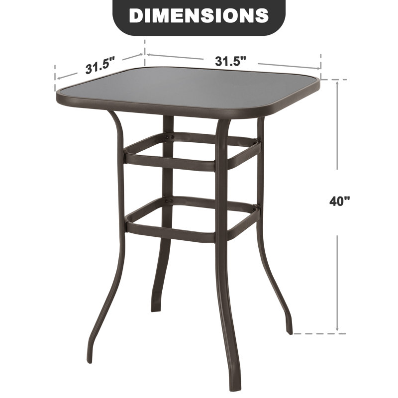 Coleburn Square 2- Outdoor 32 Inch Square Bar Table, Tempered Glass Tabletop with Double Layer Construction, for Patio,  Black with Gold Speckles