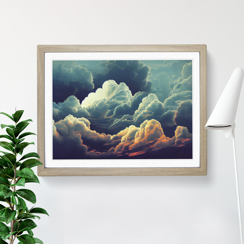 XH1022-8596X Sunlight On The Clouds - Single Picture Frame Print, 25cm H x 34cm W, Grey