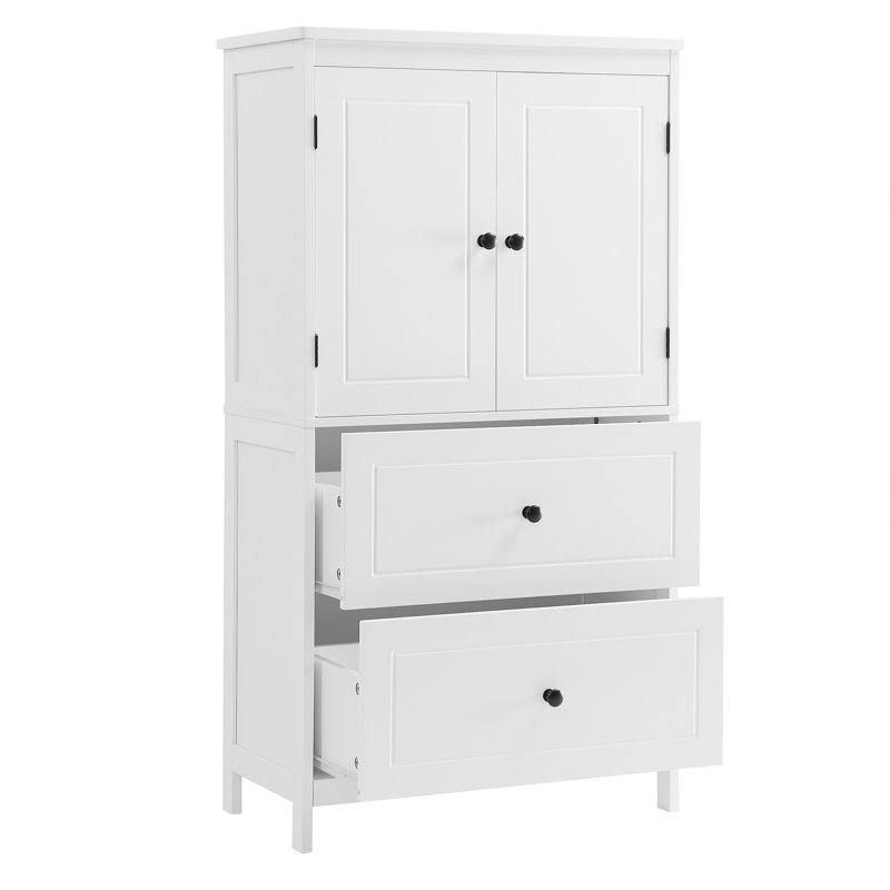 Bathroom Storage Cabinet, Cabinet With Two Doors And Drawers, Adjustable Shelf, MDF Board, Bathroom Storage, White