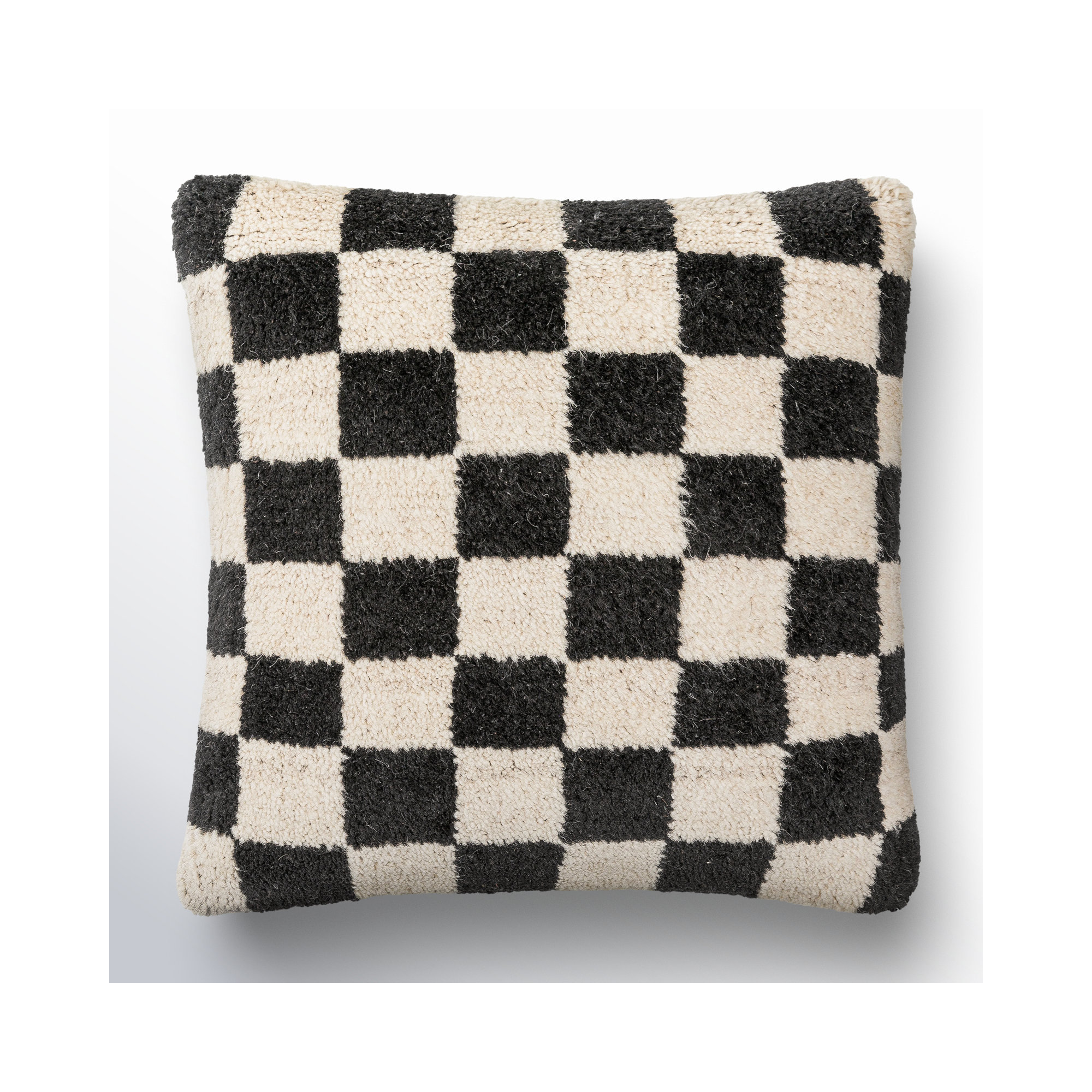Villere Checkered Wool Throw Pillow, Pillow Cover Only - No Insert, 18"H x 18"W, Black