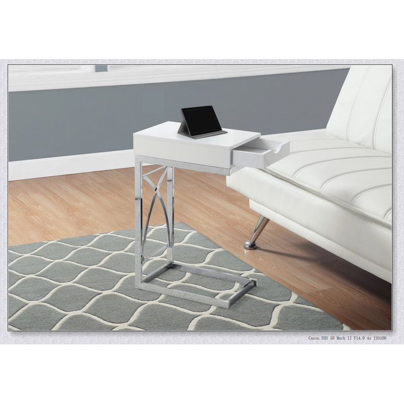 Table d'appoint en forme de C avec tiroir de rangement, idéale pour le salon et la chambre à coucher, design moderne et fonctionnel