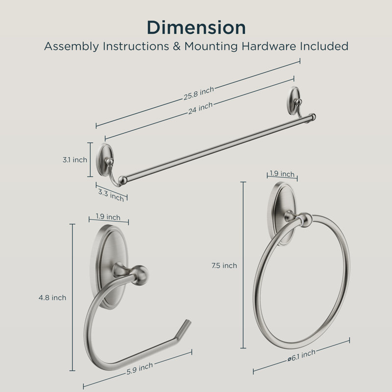 190106 3 - Piece Bathroom Hardware Set, Brushed Nickel