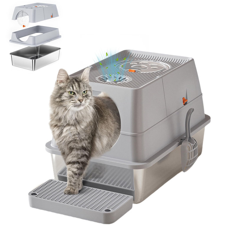 Stainless Steel Litter Box, Grey