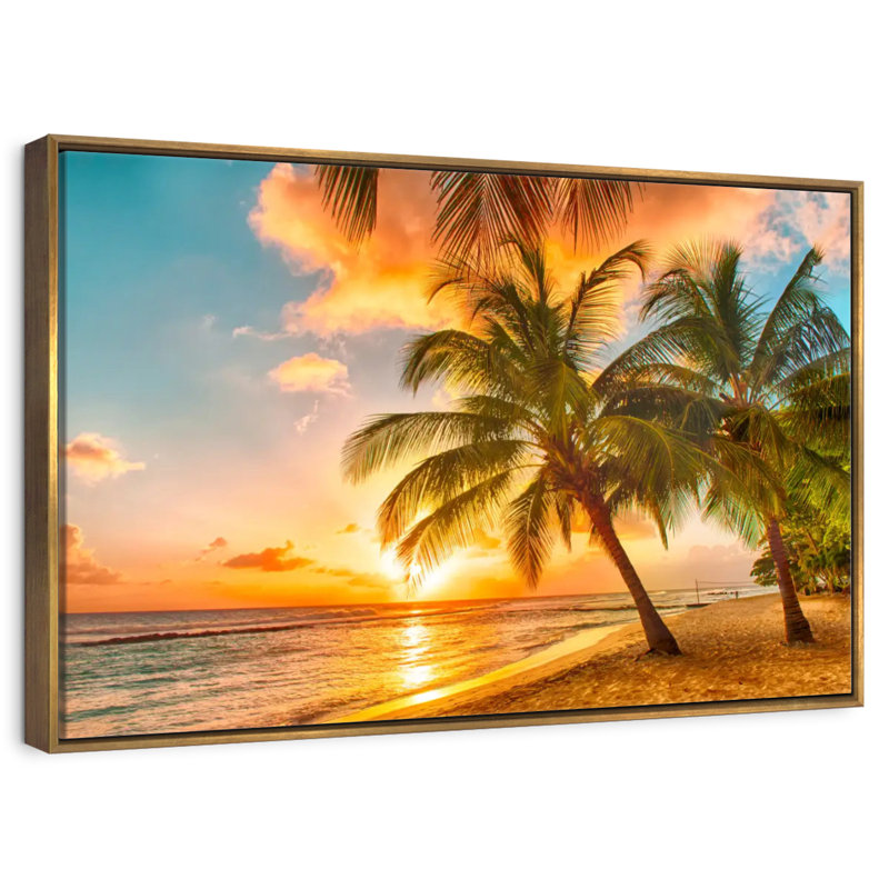 Barbados Island, Floating Frame Gold, 37" X 25"