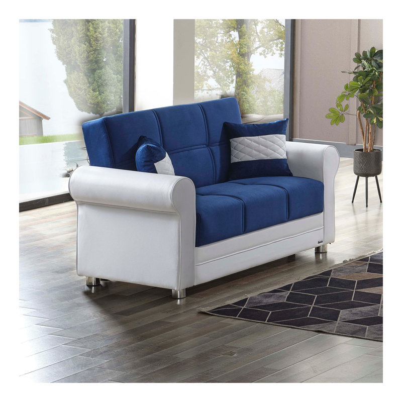 Causeuse convertible avec rangement Primenest Ithara Collection, bleu ciel / polyuréthane blanc, Bleu / blanc