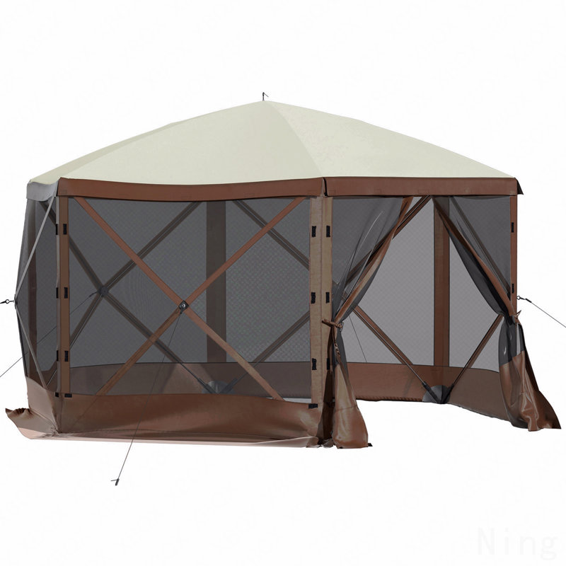 Tente de camping avec pavillon de jardin, 10 pi x 10 pi, auvent escamotable à 6 côtés pour camping pour 8 personnes, abri moustiquaire imperméable avec sac de rangement portable, piquets de sol, fenêtres en filet