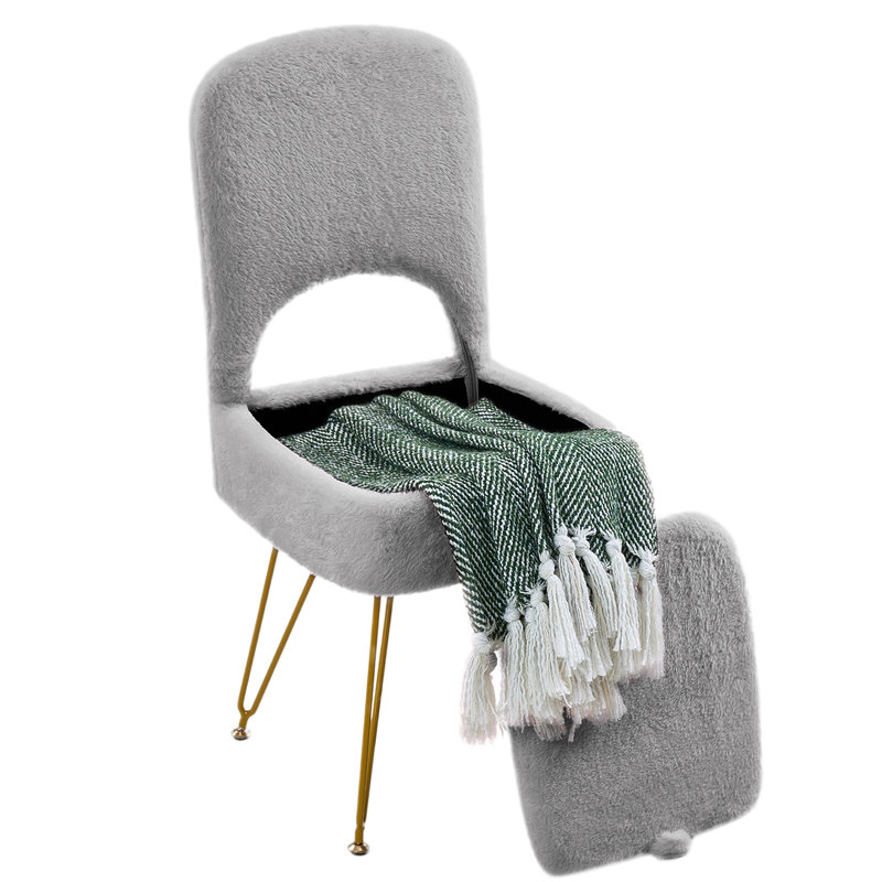 Modern Luxury Vanity Chair with Storage & Folding Backrest, Grey