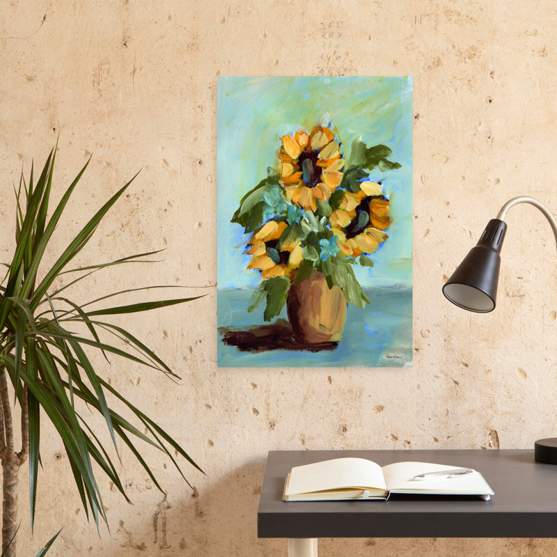 Art contemporain contemporain, art mural tournesol abstrait moderne, H 24 po x l 16 po