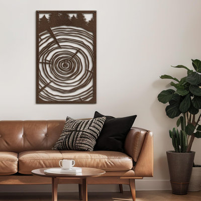 Pine Tree Silhouette with Mountain Range Modern Abstract Wall Accent Sculpture Hanging Decoration Metal Wall Decor