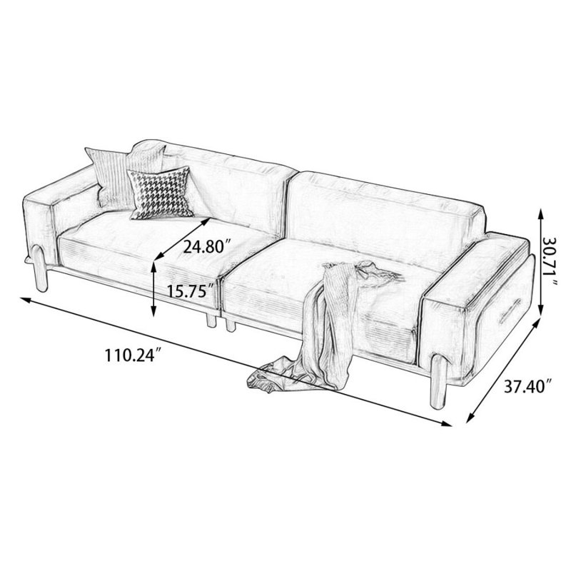 Coussin modulaire Apricot Corduro, 30.71" H x 110.24" W x 37.4" D, 4, Abricot