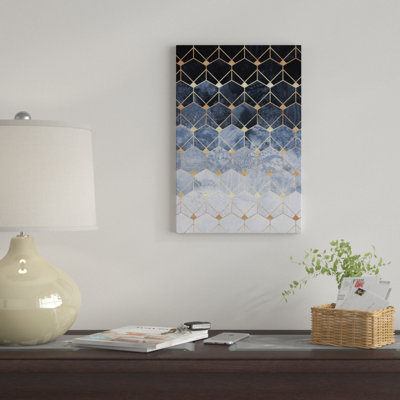 Blue Hexagons And Diamonds by Elisabeth Fredriksson - Graphic Art