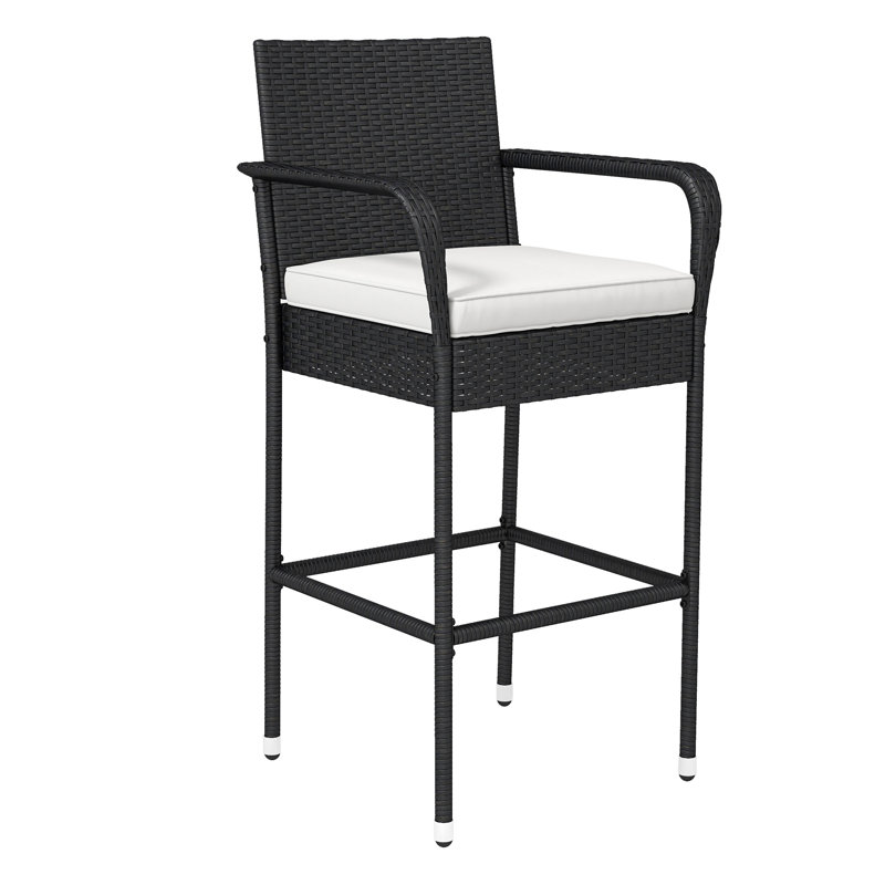  Outdoor Wicker Bar Stools Set Of 2 Patio Wicker Counter Stools With Armrest And Backrest Outdoor Bar Height Chairs