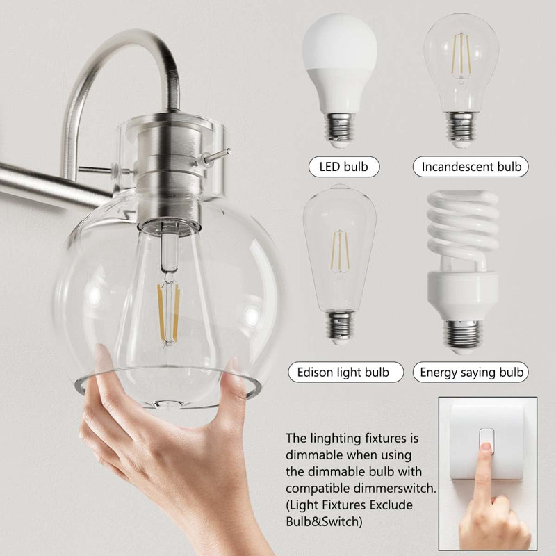 Zeline Light Dimmable Bathroom Vanity Lights with Clear Shade Vanity Light Fixture, 4, Silver