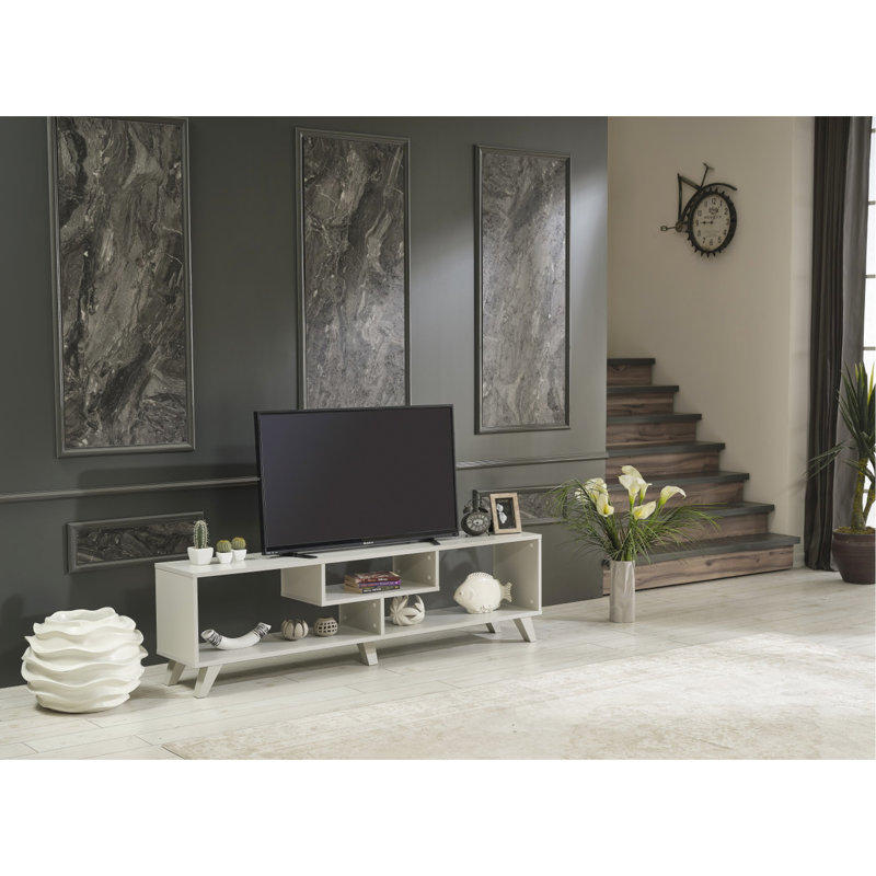 Meuble télé Mid-Century moderne de 67 po avec tablette ouverte