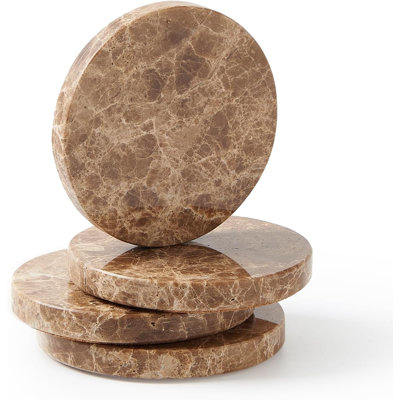 Marble Agate Ceramic Jute Leather Crystal Round 4 Piece Coaster Set