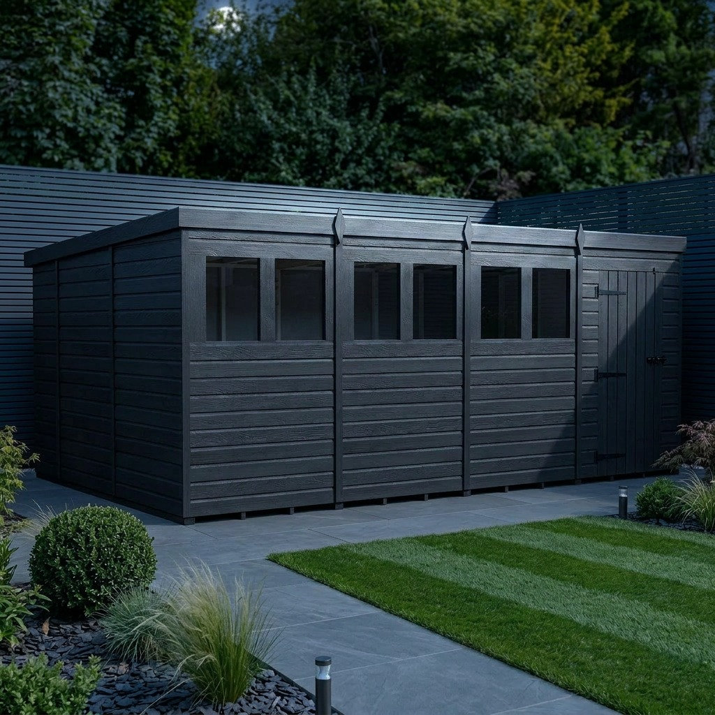 Total Sheds 16ft x 10ft Composite Pent Garden Shed - Single Door - With Windows - EPDM Rubber Roof - UK Manufactured
