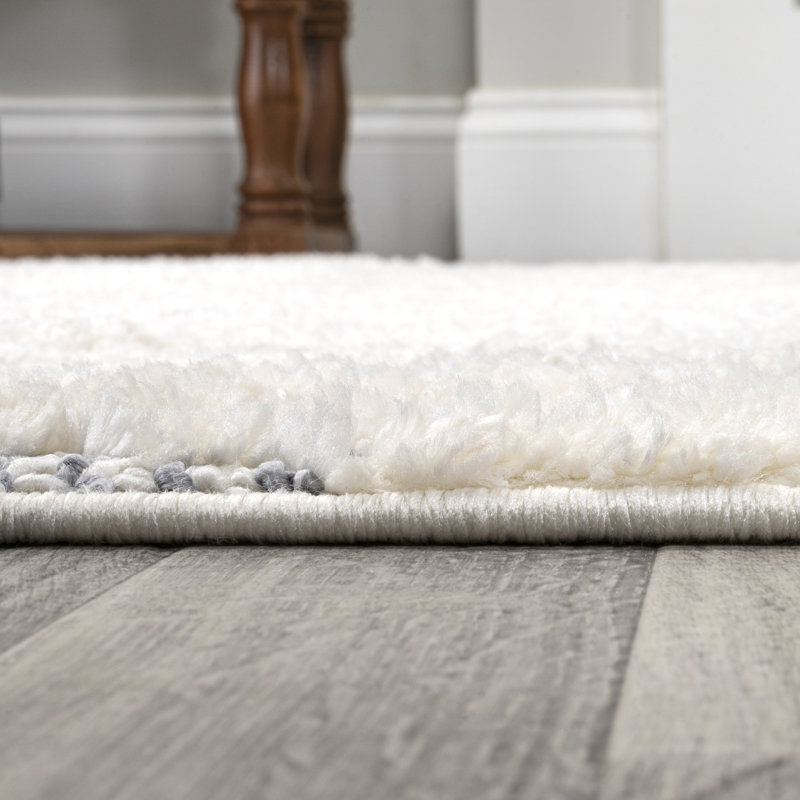 Monson Moroccan Trellis Plush Carved High-Low Cream/Gray Rug, Runner 2'2" x 8'