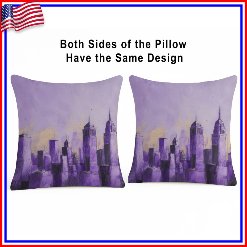 Coussins décoratifs mauves City Skyline, 16 x 16 pouces