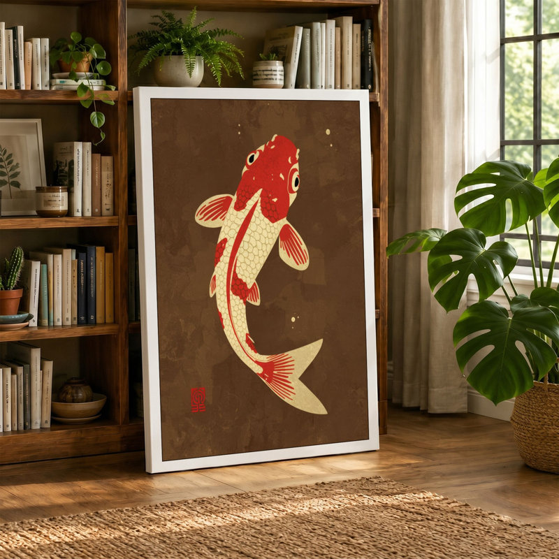 Ascending Koi Japandi - Wrapped Canvas, 24x16 - 61.0 x 40.6 cm, Ochre Border