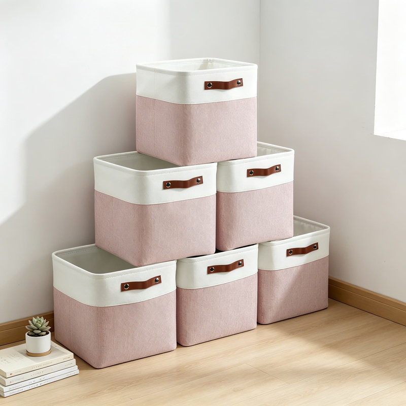 Paniers de rangement cubiques, paquet de 6, bacs de rangement en tissu 11 po x 11 po avec poignées en cuir pour tablettes, placards et rangement