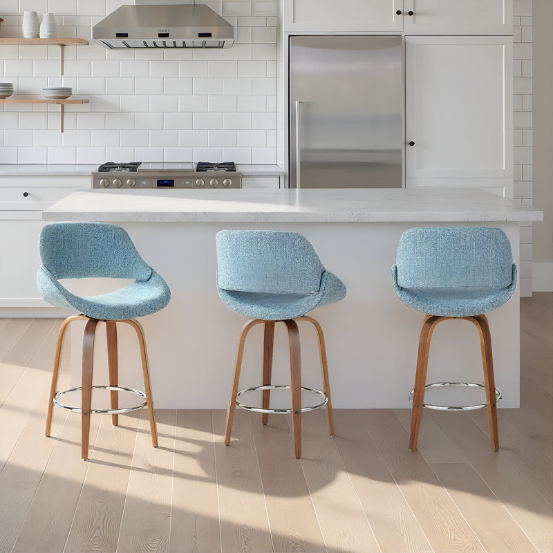 Tabouret de bar pivotant de 26 po Arabelle, Counter Stool (26" Seat Height), Bleu, Noyer / Chrome