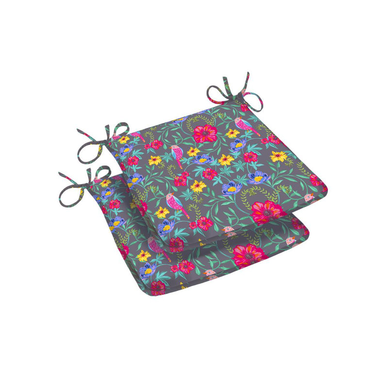 Wildflower Chair Pad Cushion, Gray/Pink/Yellow Floral