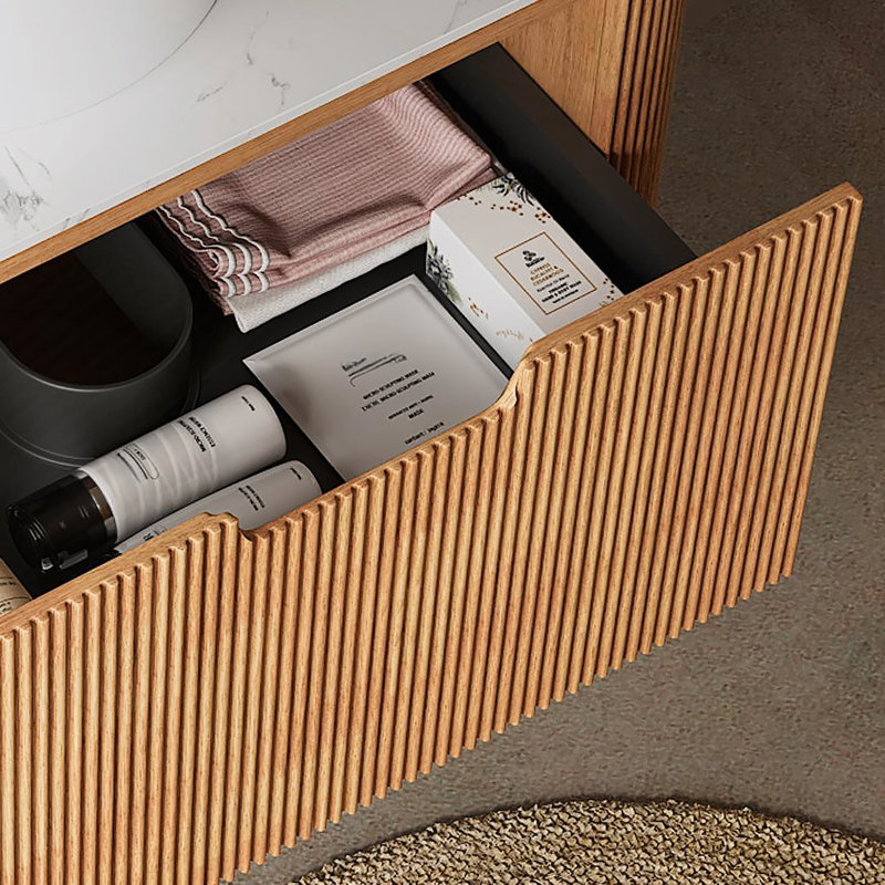 Wall Mounted Cabinet, With1 Drawer, 36", Natural Wood