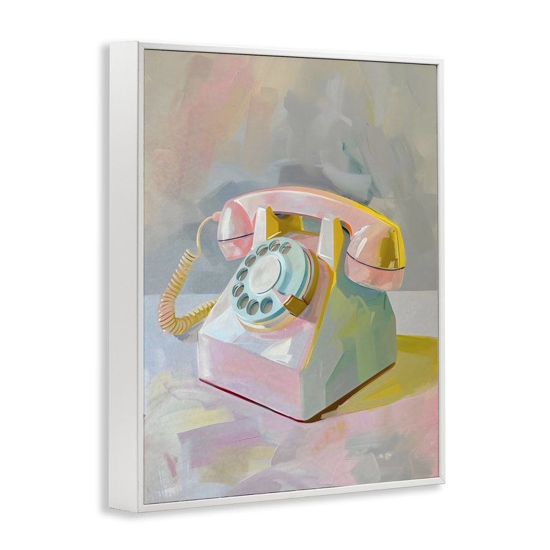 «Retro Téléphone in Pastels», giclée encadrée, design par The Prints Vibe, 14 x 11, Coastal White Giclee Framed