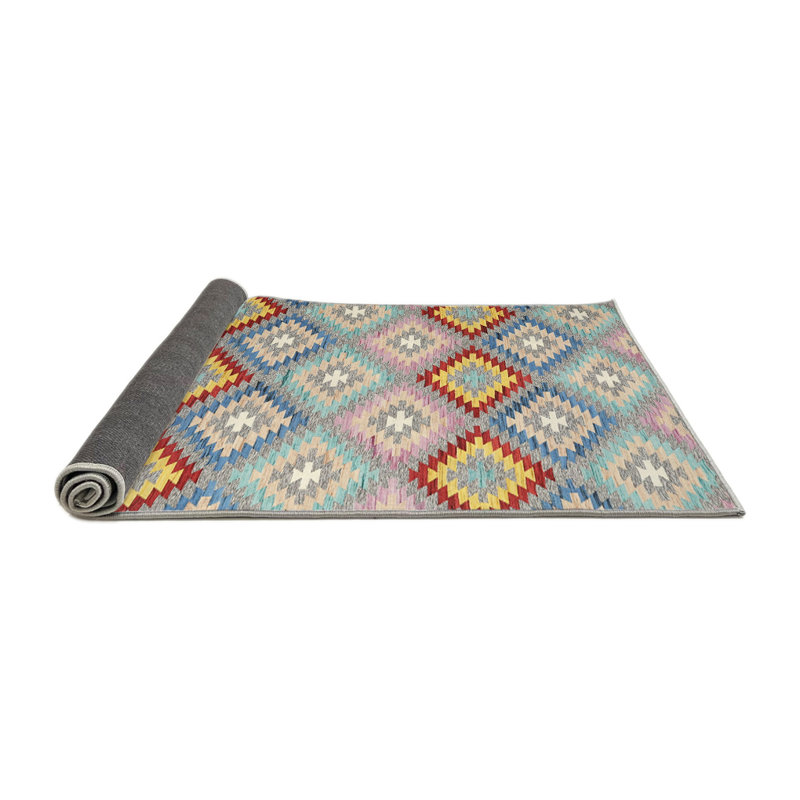 Tapis contemporain rouge / vert, Rond 6 pi