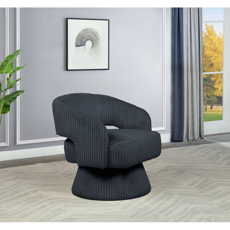 Fauteuil demi-tonneau rembourré pivotant, Velours gris foncé