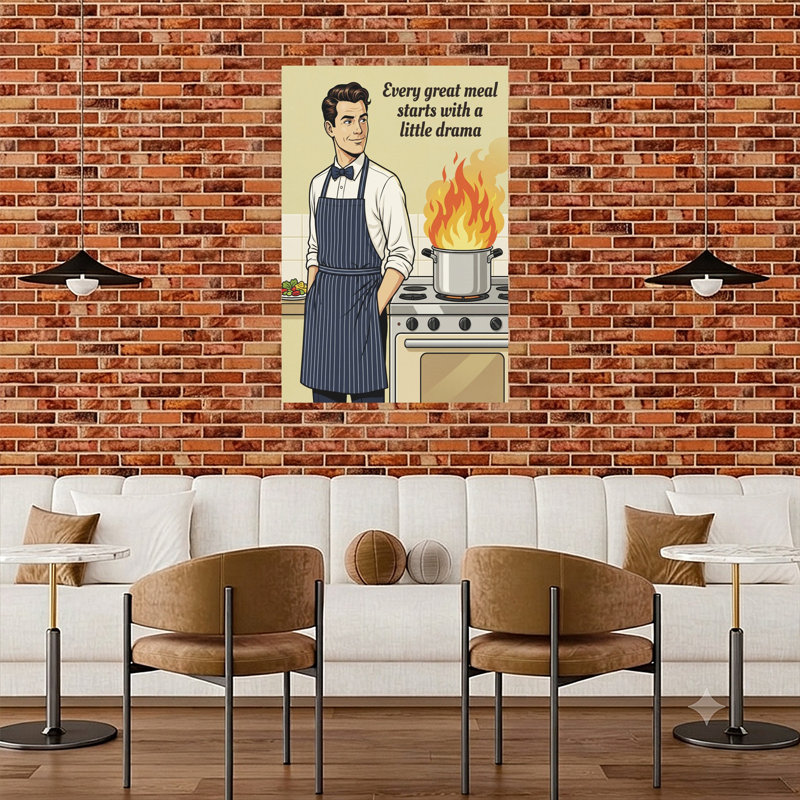 Art dramatique rétro, chef cuisinier, 48" H x 32" W
