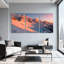 Scénario et paysages urbains, coucher de soleil sur la montagne, neige, sommets, nuages, réflexion du ciel, ensemble de 3 impressions sur toile-880620881