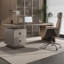 Bureau rectangulaire à 2 tiroirs en bois manufacturé brun noisette + blanc beige + acier au carbone-1121356560-1121356567