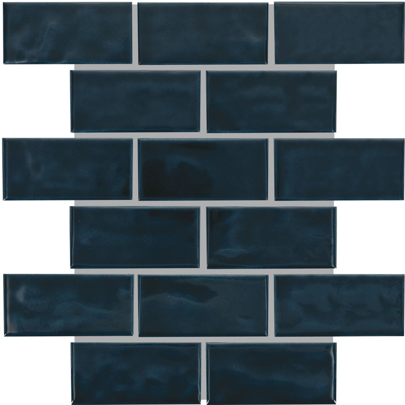 Itona Tile 2 x 4 Ceramic Brick-Joint Mosaic Tile (12 PC Per Carton) (9.96 SQFT Per Carton), Deep Blue
