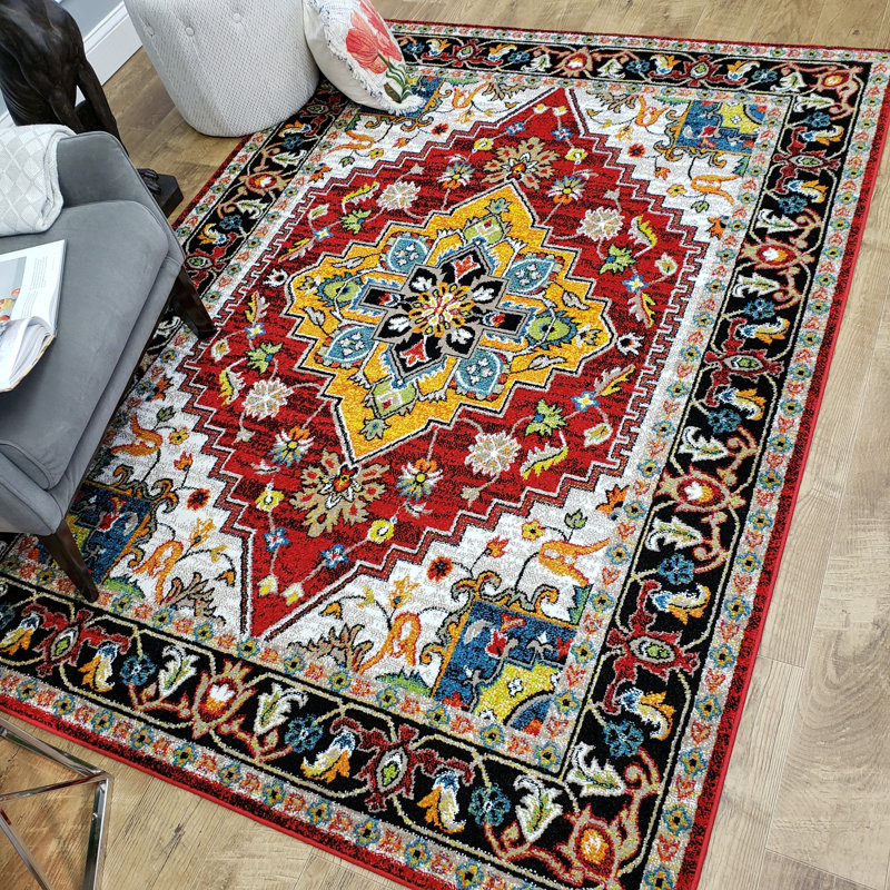 Tapis oriental rouge / jaune / noir Ethyleen, Rectangle 8 pi x 10 pi