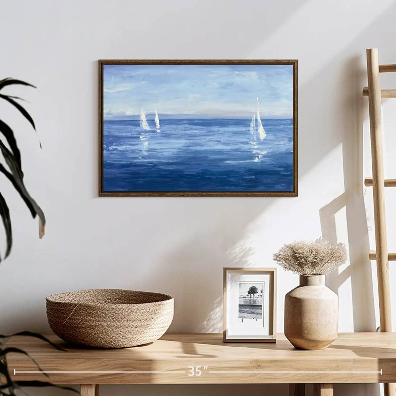 Voile ouverte, 19 po x 13 po, Cadre flottant en noyer