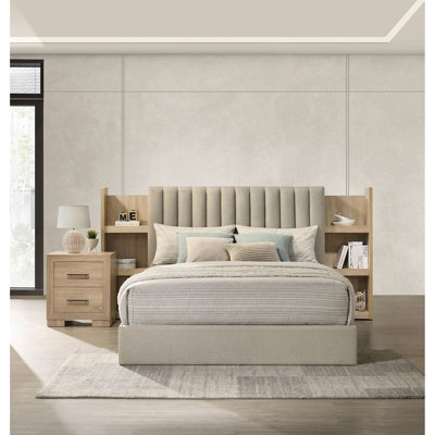 Light Oak Bookcase Storage Queen Bed