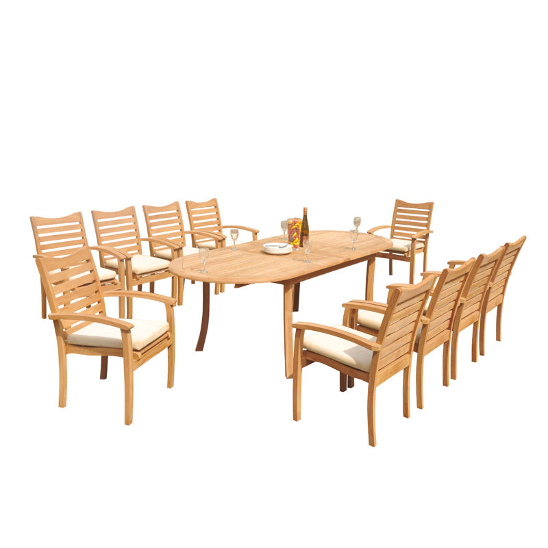 Outdoor 11 - Piece Teak Dining Set, 105" x 40" x 31.5", 8