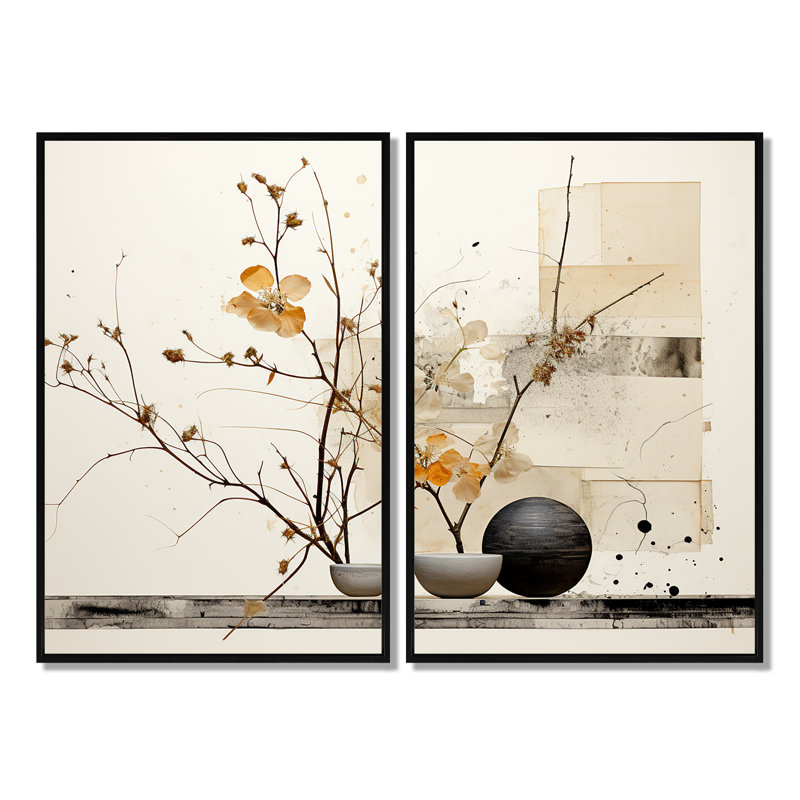 «Asian Art Sumi Bird Serenity XXI», reproduction sur toile jaune, Noir, H 36 po x l 48 po