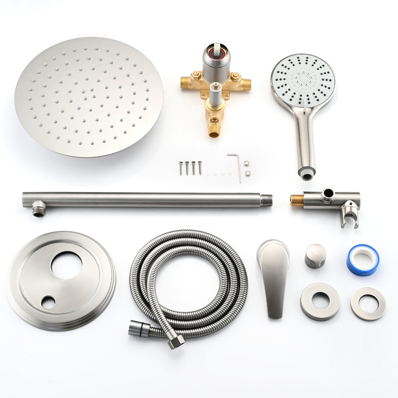 High Shower With 10 Inches Wall Mounted Rain Head And 5 Handheld, Brushed Nickel, Stainless Steel Quality Rainfall