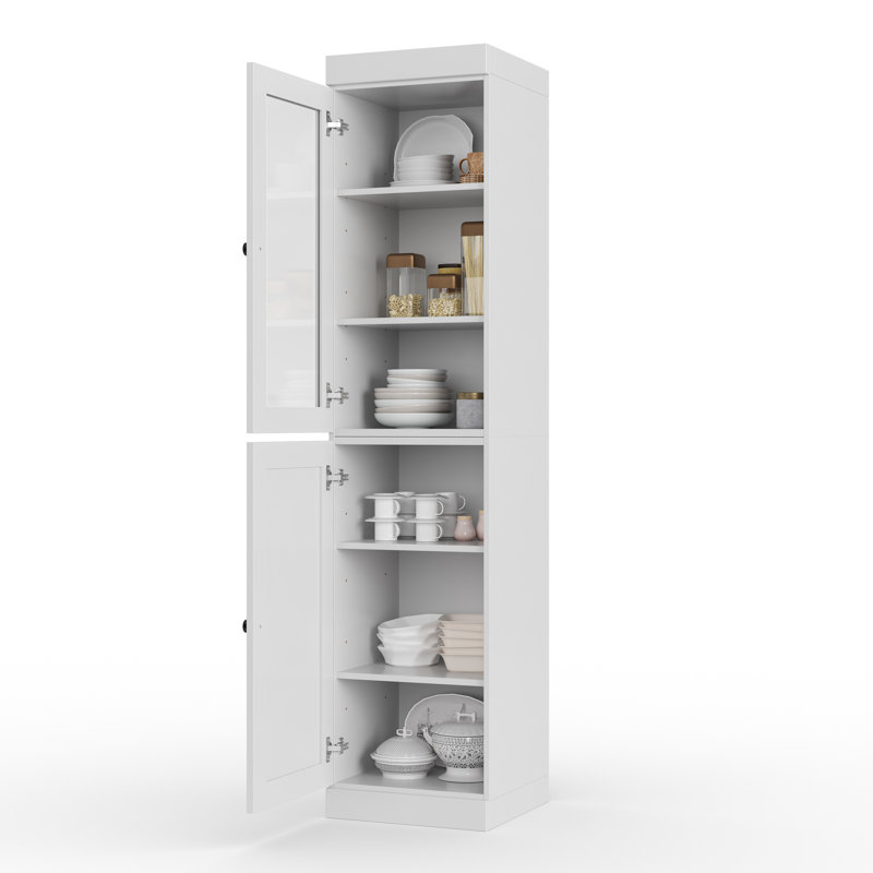 Armoire de cuisine 100% en bois massif, grand rangement modulaire autoportant avec portes en verre et shaker, tablettes réglables, l 16,5 po x H 71,5 po