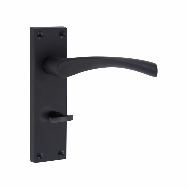  Victorian Scroll Astrid Door Handles Bathroom WC Toilet Complete in Matt Black Finish with (GG) 64mm Bathroom Mortise Lock - 150mm x 40mm Backplate