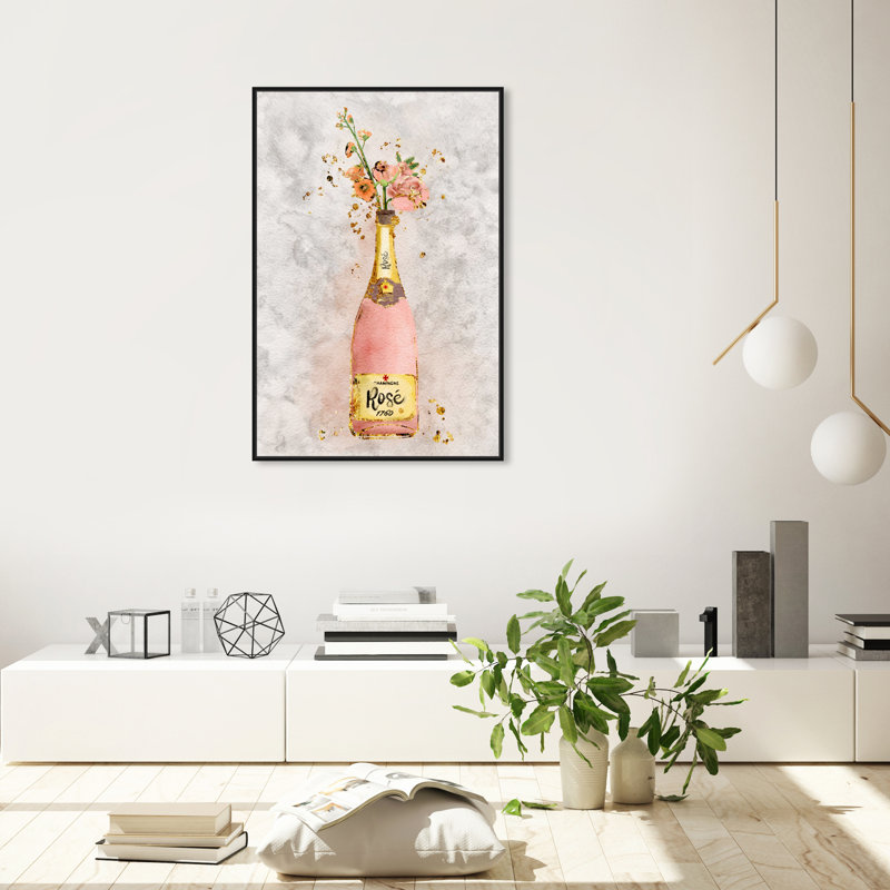 Champagne Rosado - peinture sur toile, H 24 po x l 36 po x P 1,5 po, Cadre flottant blanc