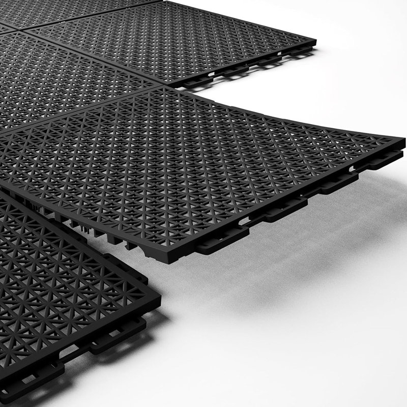 Carreaux de sol modulaires à emboîtement - Tapis antidérapants avec trous de drainage pour terrasse de piscine, patio, douche, cuisine, balcon, utilisation extérieure, noir